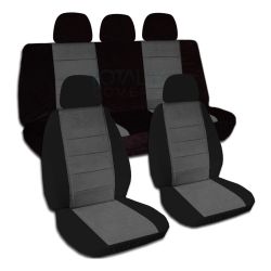 Two-Tone Car Seat Covers with 5 (2 Front + 3 Rear) Headrest Covers - Full Set