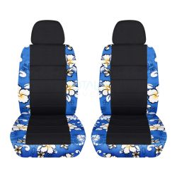 Hawaiian Print and Black Car Seat Covers with 2 Separate Headrest Covers - Front