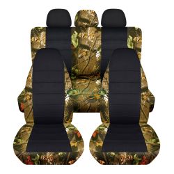 Camouflage and Black Car Seat Covers with 3 Rear Headrest Covers - Full Set