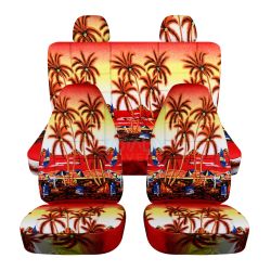 Hawaiian Print Car Seat Covers with 2 Rear Headrest Covers - Full Set