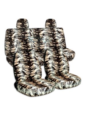 Animal Print Car Seat Covers with 4 (2 Front + 2 Rear) Headrest Covers - Full Set