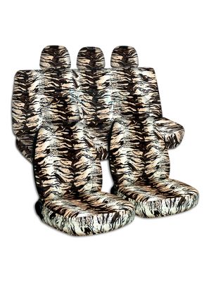 Animal Print Car Seat Covers with 5 (2 Front + 3 Rear) Headrest Covers - Full Set