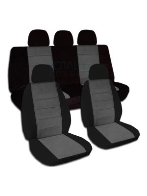Two-Tone Car Seat Covers with 5 (2 Front + 3 Rear) Headrest Covers - Full Set