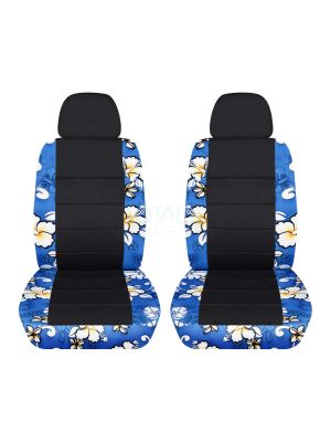 Hawaiian Print and Black Car Seat Covers with 2 Separate Headrest Covers - Front
