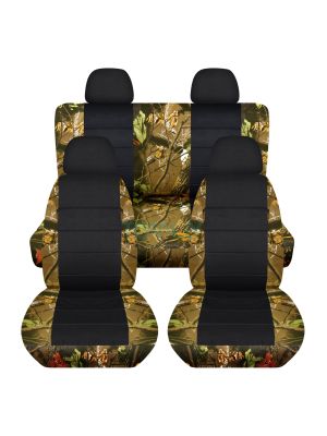 Camouflage and Black Car Seat Covers with 4 (2 Front + 2 Rear) Headrest Covers - Full Set