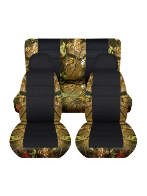 Camouflage and Black Car Seat Covers with 2 Front Headrest Covers - Full Set