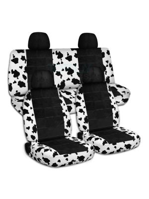 Animal Print and Black Car Seat Covers with 4 (2 Front + 2 Rear) Headrest Covers - Full Set