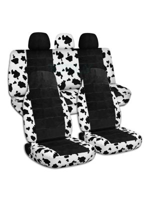Animal Print and Black Car Seat Covers with 3 Rear Headrest Covers - Full Set