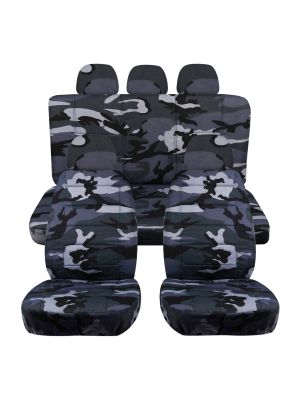 Camouflage Car Seat Covers with 5 (2 Front + 3 Rear) Headrest Covers - Full Set