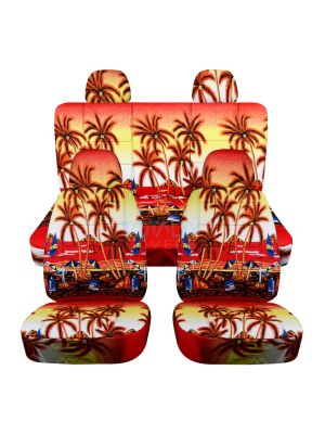 Hawaiian Print Car Seat Covers with 4 (2 Front + 2 Rear) Headrest Covers - Full Set