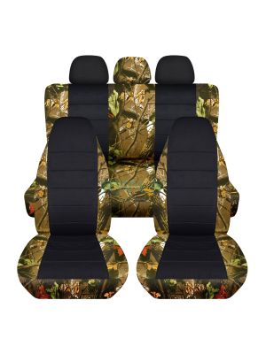 Camouflage and Black Car Seat Covers with 3 Rear Headrest Covers - Full Set