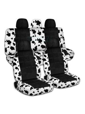 Animal Print and Black Car Seat Covers with 5 (2 Front + 3 Rear) Headrest Covers - Full Set