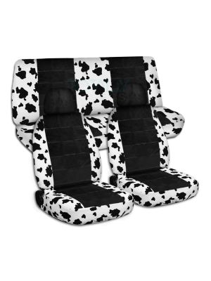Animal Print and Black Car Seat Covers with 2 Front Headrest Covers - Full Set