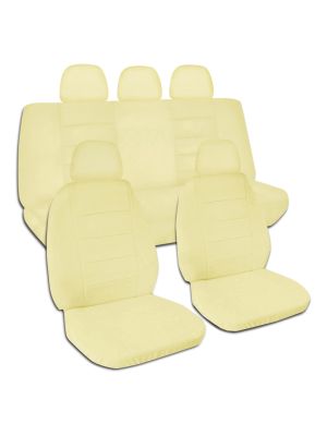 Solid Color Car Seat Covers with 5 (2 Front + 3 Rear) Headrest Covers - Full Set