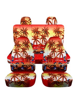 Hawaiian Print Car Seat Covers with 2 Rear Headrest Covers - Full Set