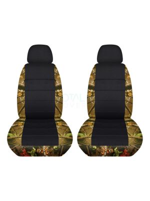 Camouflage and Black Car Seat Covers with 2 Separate Headrest Covers - Front