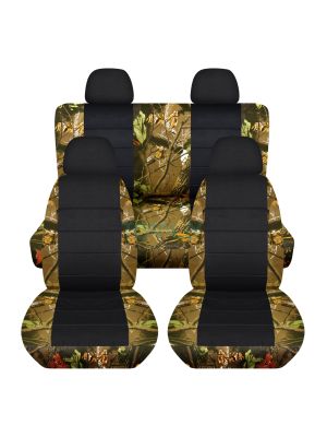 Camouflage and Black Car Seat Covers with 4 (2 Front + 2 Rear) Headrest Covers - Full Set