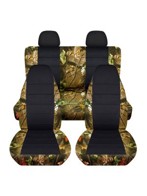 Camouflage and Black Car Seat Covers with 2 Rear Headrest Covers - Full Set