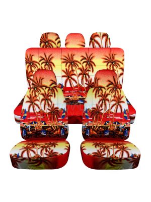 Hawaiian Print Car Seat Covers with 5 (2 Front + 3 Rear) Headrest Covers - Full Set