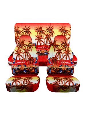 Hawaiian Print Car Seat Covers with 2 Front Headrest Covers - Full Set