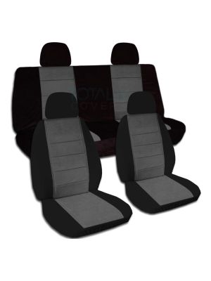 Two-Tone Car Seat Covers with 4 (2 Front + 2 Rear) Headrest Covers - Full Set