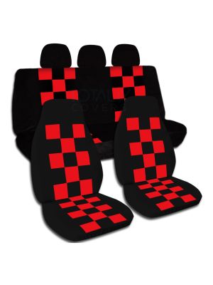Checkered Car Seat Covers with 3 Rear Headrest Covers - Full Set