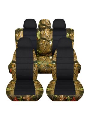 Camouflage and Black Car Seat Covers with 5 (2 Front + 3 Rear) Headrest Covers - Full Set