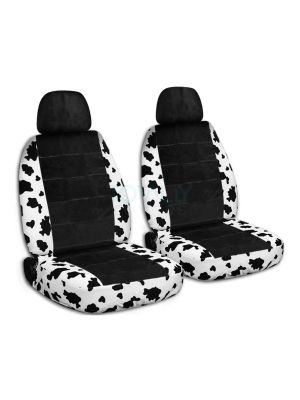 Animal Print and Black Car Seat Covers with 2 Separate Headrest Covers - Front