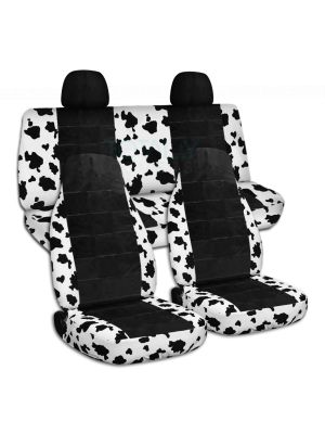 Animal Print and Black Car Seat Covers with 2 Rear Headrest Covers - Full Set