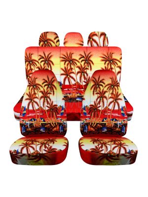 Hawaiian Print Car Seat Covers with 3 Rear Headrest Covers - Full Set