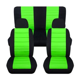 2-Tone Car Seat Covers w 2 Front Headrest Covers: Black and Lime Green