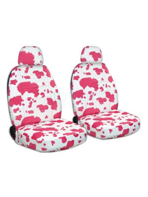 Pink White Cow Animal Print Seat Covers, Pink Fluffy Car Seat Covers Uk