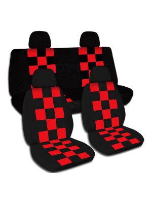 Checkered Car Seat Covers with 4 (2 Front + 2 Rear) Headrest Covers - Full Set