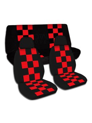 Checkered Car Seat Covers with 2 Front Headrest Covers - Full Set