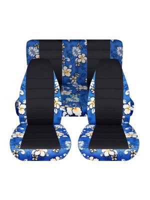 Hawaiian Print and Black Car Seat Covers - Full Set