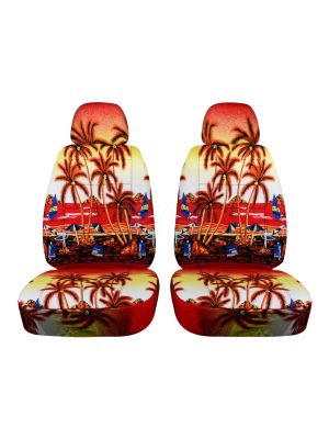 Hawaiian Print Car Seat Covers with 2 Separate Headrest Covers - Front